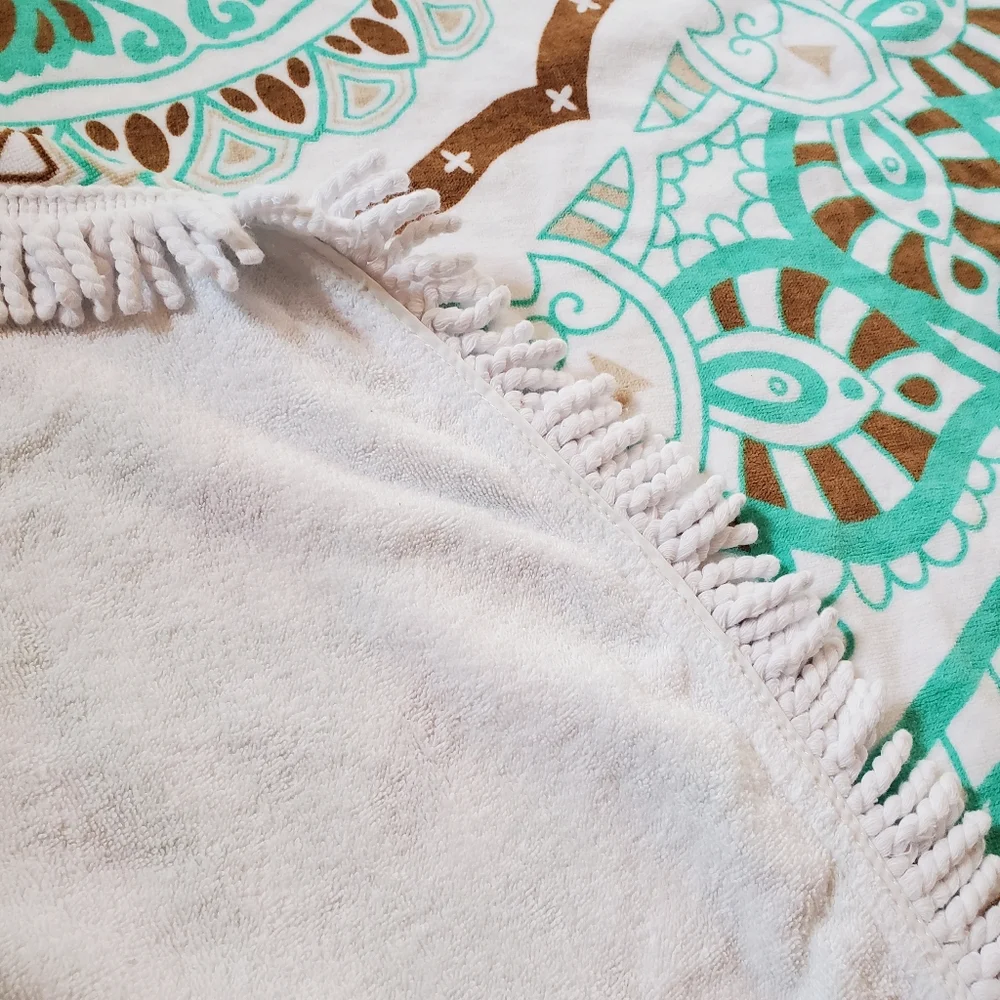 Bohemian Mandala Thick Terry Round Mint Beach Towel 59